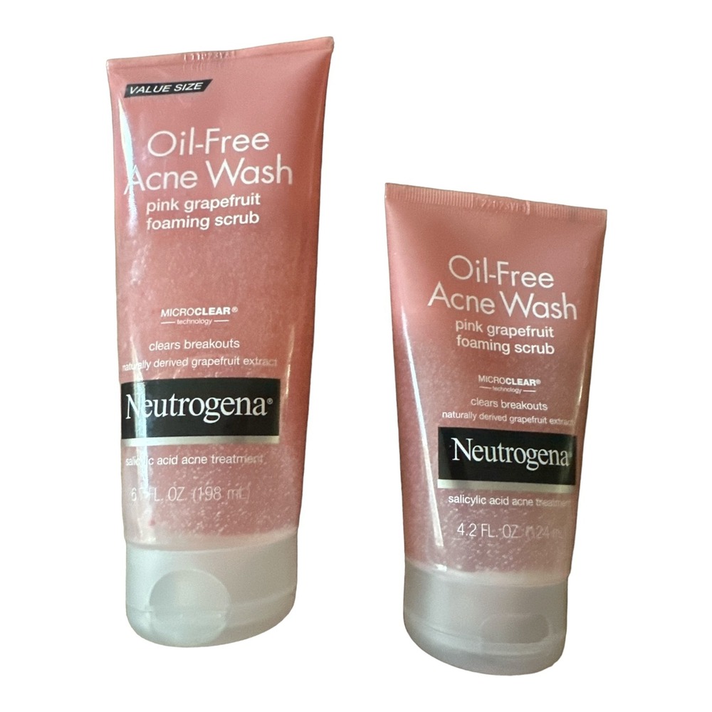Neutrogena Oil-Free Acne Wash Foaming Facial Scrub Pink Grapefruit 6.7 4.2oz Duo